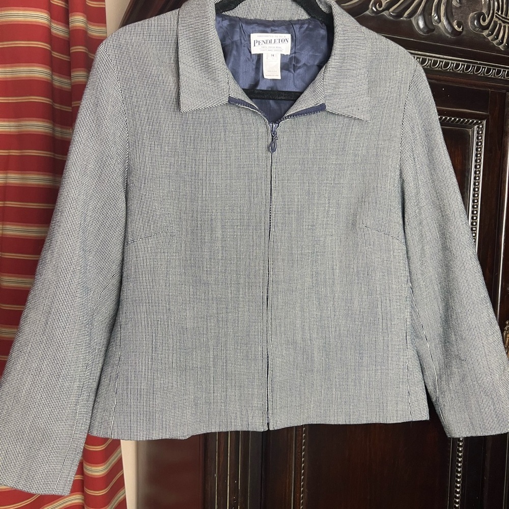 Pendleton Gray Blazer Tailored Zip-Front Vintage 100% Wool.